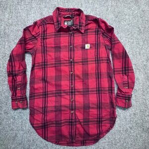 Carhartt Rugged Flex Relaxed Fit Red Black‎ Plaid Flannel Shirt Women's Small